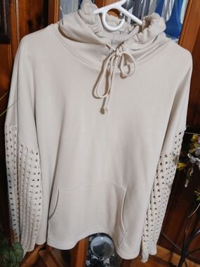 Time and Tru Cream Hoodie with Crochet Detail